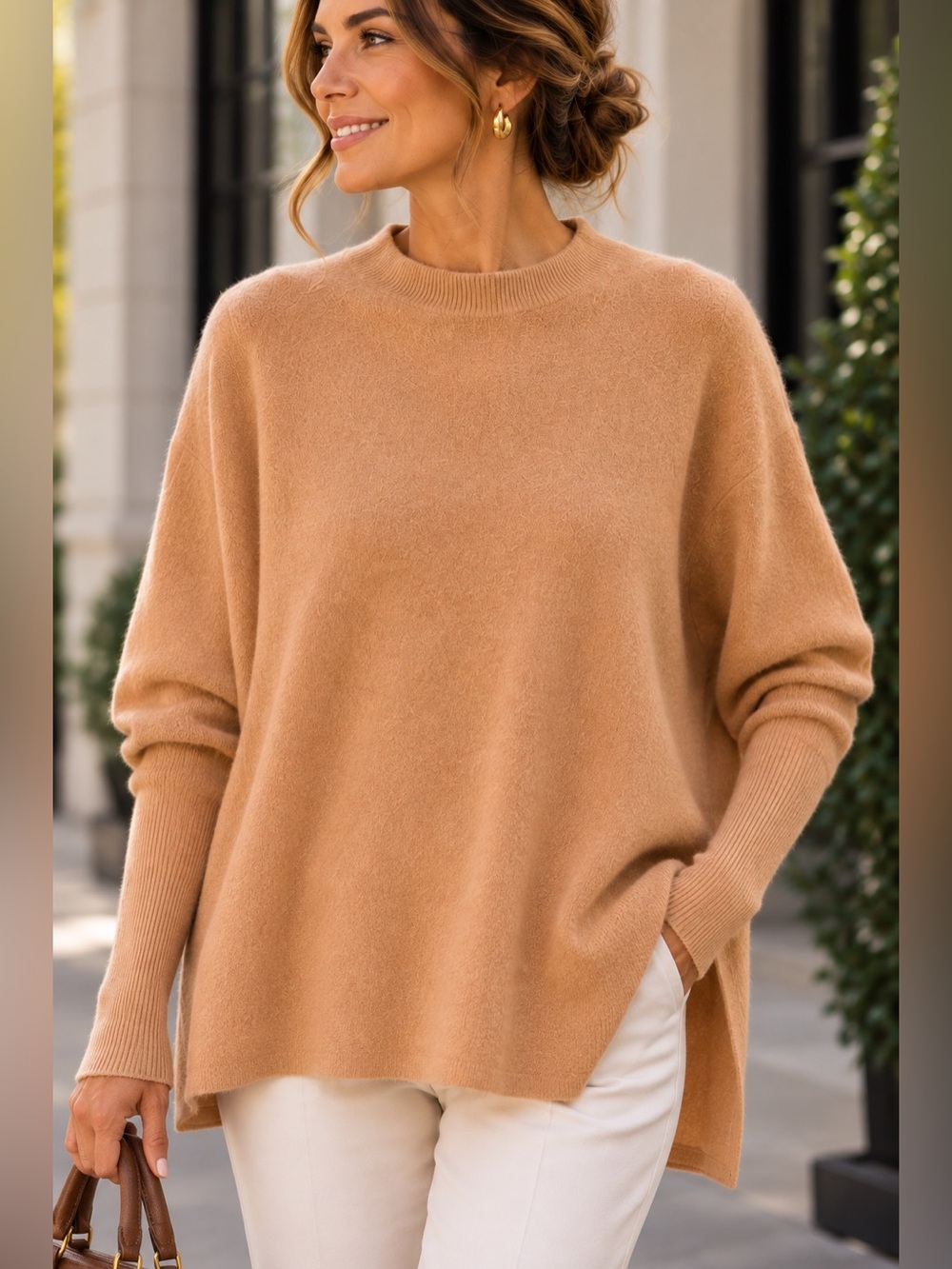 Maeve by Anthropologie 100% Cashmere Oversized Dolman Sweater Camel Tan Medium